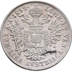 Konvenční měna, údobí let 1848 - 1857, Lira 1852 V, 4.283g, v reversu vada materiálu,
