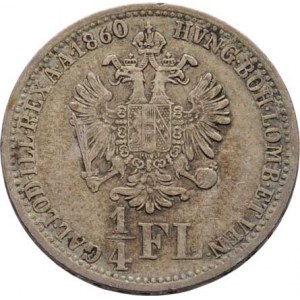 Rakouská a spolková měna, údobí let 1857 - 1892, 1/4 Zlatník 1860 V, 5.291g, dr.hr., nep.rysky,