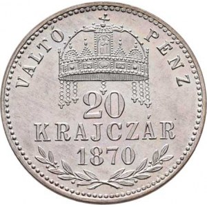 Rakouská a spolková měna, údobí let 1857 - 1892, 20 Krejcar 1870 KB - krátký opis - novoražba znače