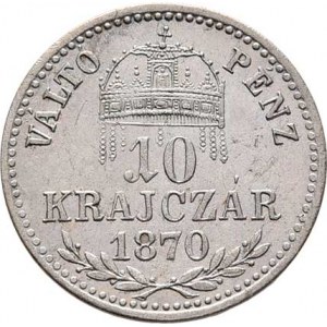 Rakouská a spolková měna, údobí let 1857 - 1892, 10 Krejcar 1870 KB - krátký opis, 1.589g, nep.hr.,