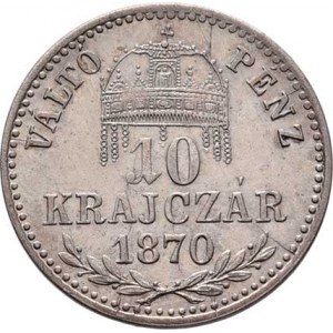 Rakouská a spolková měna, údobí let 1857 - 1892, 10 Krejcar 1870 KB - krátký opis, 1.537g, nep.hr.,