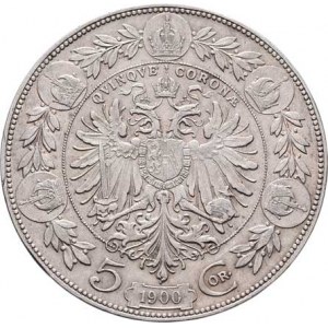 Korunová měna, údobí let 1892 - 1918, 5 Koruna 1900, 23.865g, nep.hr., nep.rysky, pěkná