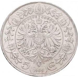 Korunová měna, údobí let 1892 - 1918, 5 Koruna 1909 - Schwartz, 24.019g, dr.hr., nep.rysky