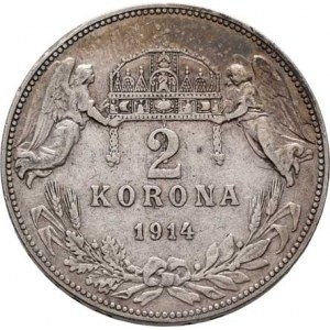 Korunová měna, údobí let 1892 - 1918, 2 Koruna 1914 KB, 9.883g, dr.hr., dr.rysky, patina R!