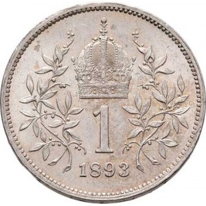 Korunová měna, údobí let 1892 - 1918, Koruna 1893, 4.950g, nep.hr., nep.rysky, pěkná