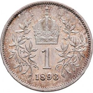 Korunová měna, údobí let 1892 - 1918, Koruna 1893, 4.983g, nep.hr., nep.rysky, pěkná