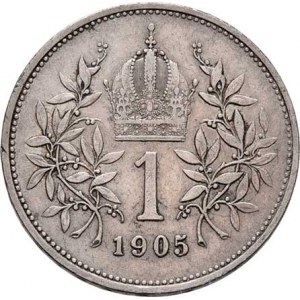 Korunová měna, údobí let 1892 - 1918, Koruna 1905, 4.956g, dr.hr., nep.rysky, pěkná