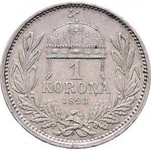Korunová měna, údobí let 1892 - 1918, Koruna 1893 KB, 5.015g, dr.hr.ražbou, nep.rysky,