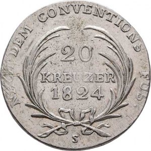 Sasko-Coburg-Saalfeld, Ernest I., 1806 - 1826, 20 Krejcar 1824 S, KM.162 (Ag583), 6.635g, mírně