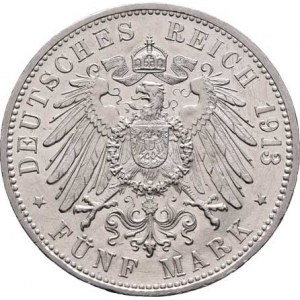 Badensko, Friedrich II., 1907 - 1918, 5 Marka 1913 G, KM.281 (Ag900), 27.727g, nep.hr.,
