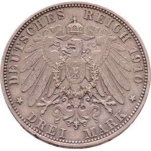 Bavorsko, Otto, 1886 - 1912, 3 Marka 1910 D, KM.515 (Ag900), 16.648g, dr.hr.,