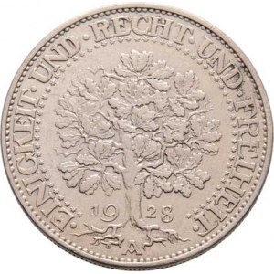 Německo - Výmarská republika, 1918 - 1933, 5 Marka 1928 A - dub, KM.56 (Ag500), 24.479g, dr.hr.,