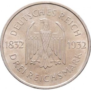 Německo - Výmarská republika, 1918 - 1933, 3 Marka 1932 A - Goethe, KM.76 (Ag500), 15.034g,