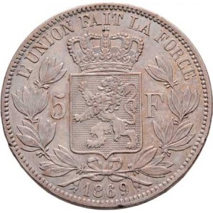 Belgie, Leopold II., 1865 - 1909, 5 Frank 1869, KM.24 (Ag900), 24.956g, dr.hr.,