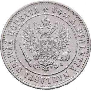 Finsko pod Ruskem, Mikuláš II., 1894 - 1917, Marka 1907 L, Helsinki, KM.3.2 (Ag868), 5.167g,