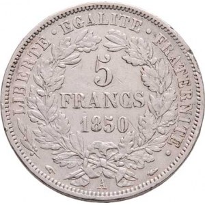 Francie, II.republika, 1848 - 1852, 5 Frank 1850 A, Paříž, KM.761.1 (Ag900), 24.815g,