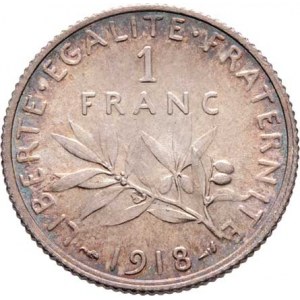 Francie, III.republika, 1871 - 1940, Frank 1918, Paříž, KM.844.1 (Ag900), 5.009g, nep.hr.,