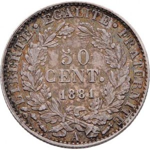 Francie, III.republika, 1871 - 1940, 50 Centimes 1881 A, Paříž, KM.834.1 (Ag835), 2.483g,