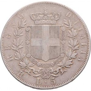 Itálie, Viktor Emanuel II., 1861 - 1878, 5 Lira 1876 R, Řím, KM.8.4 (Ag900), 24.771g, dr.hr.,