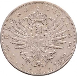 Itálie, Viktor Emanuel III., 1900 - 1946, Lira 1902 R, Řím, KM.32 (Ag835), 4.989g, nep.hr.,