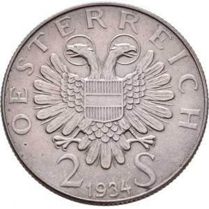 Rakousko, I. republika, 1918 - 1938, 2 Šilink 1934 - Dollfuss, KM.2852 (Ag640), 11.882g,