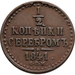 Rusko, Mikuláš I., 1825 - 1855, 1/2 Kopějka 1841 SPM, Petrohrad, Uzd.3342, Cr.143.3
