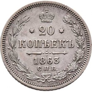 Rusko, Alexandr II., 1855 - 1881, 20 Kopějek 1863 SPB-AB, Petrohrad, Y.22.2 (Ag750),