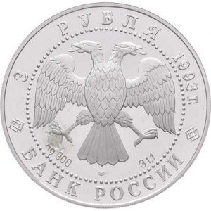 Rusko, republika, 1992 -, 3 Rubl 1993 - olympijský věk - fotbal, Y.351 (Ag900,