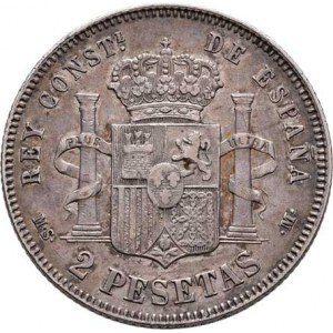 Španělsko, Alfonso XII., 1874 - 1885, 2 Peseta 1882/82 MS-M, Madrid, KM.678 (Ag835),