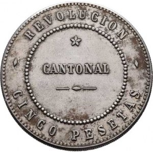 Španělsko - Cartagena - revoluční ražby, 5 Pesetas = 20 Reales 1873, KM.716 (Ag900), 25.083g,