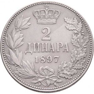 Srbsko, Alexander I., 1889 - 1902, 2 Dinar 1897, KM.22 (Ag835), 9.955g, nep.hr.,