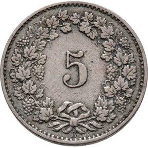 Švýcarsko, republika, 5 Rap 1879 B, KM.26 (CuNi), 1.968g, nep.hr.,