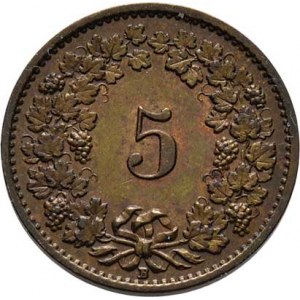 Švýcarsko, republika, 5 Rap 1918 B, KM.26a (mosaz), 1.984g, krásná