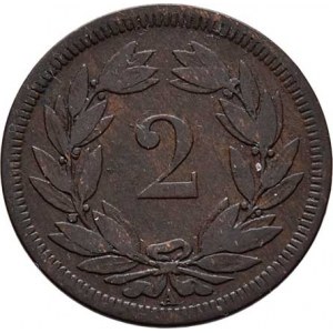 Švýcarsko, republika, 2 Rap 1850 A, KM.4 (bronz), 2.412g, nep.hr.,