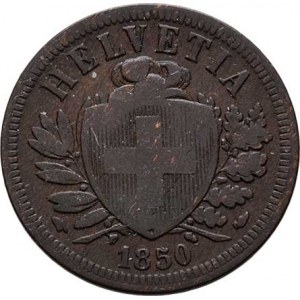Švýcarsko, republika, 2 Rap 1850 A, KM.4 (bronz), 2.412g, nep.hr.,