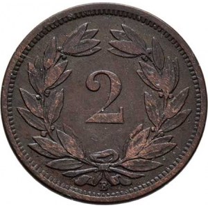 Švýcarsko, republika, 2 Rap 1866 B, KM.4 (bronz), 2.406g, nep.hr.,