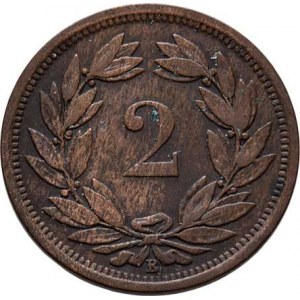 Švýcarsko, republika, 2 Rap 1883 B, KM.4 (bronz), 2.430g, nep.hr.,