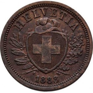 Švýcarsko, republika, 2 Rap 1888 B, KM.4 (bronz), 2.483g, nep.rysky, pěkná