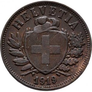 Švýcarsko, republika, 2 Rap 1919 B, KM.4 (bronz), 2.479g, nep.rysky,