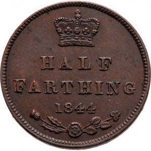 Velká Británie, Victoria, 1837 - 1901, 1/2 Farthing 1844, Londýn, SCBC.3951, KM.738 (Cu),