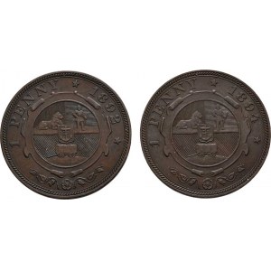 Jižní Afrika, republika, 1836 - 1910, Penny 1892, 1894, KM.2 (bronz), 9.371g, 9.553g,