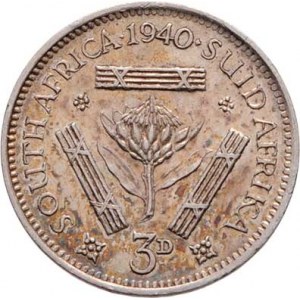 Jižní Afrika, George VI., 1936 - 1952, 3 Pence 1940, KM.26 (Ag800), 1.421g, nep.hr.,