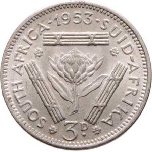 Jižní Afrika, Elizabeth II., 1952 - 1960, 3 Pence 1953, KM.47 (Ag500), 1.398g, pěkná patina