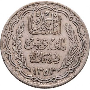Tunis, francouzský protektorát, 20 Frank, AH.1353 = 1934, KM.263 (Ag680), 19.916g,