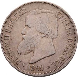 Brazilie, Pedro II., 1831 - 1889, 2000 Reis 1889, KM.485 (Ag900), 25.647g, hr., rysky,