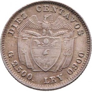 Kolumbie, republika, 1819 -, 10 Centavos 1941, Bogota, KM.196.1 (Ag900), 2.537g,