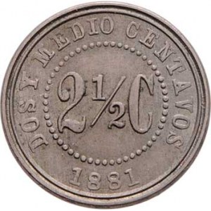 Kolumbie, republika, 1819 -, 2.5 Centavos 1881, Scoville-Waterbury, KM.179 (CuNi),