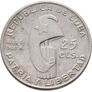 Kuba, republika, 1898 -, 25 Centavos 1953 - Martí, KM.27 (Ag900), 6.109g,
