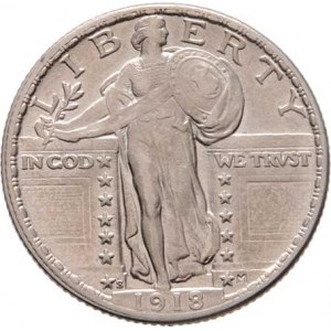 USA, 1/4 Dolar 1918 S - stojící Liberty, KM.145 (Ag900),