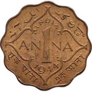 Indie, George VI., 1936 - 1952, Anna 1944, KM.537a (mosaz), 3.895g, nep.hr., vl.škr.,
